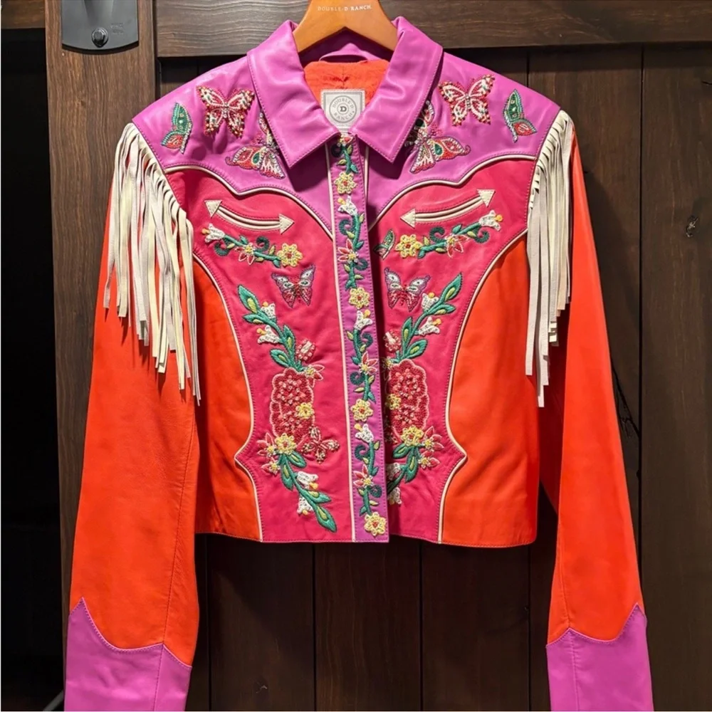 Double D. Ranch leather butterfly jacket Fringe Embroidery rhinestones RTL $1295 - Picture 7 of 12